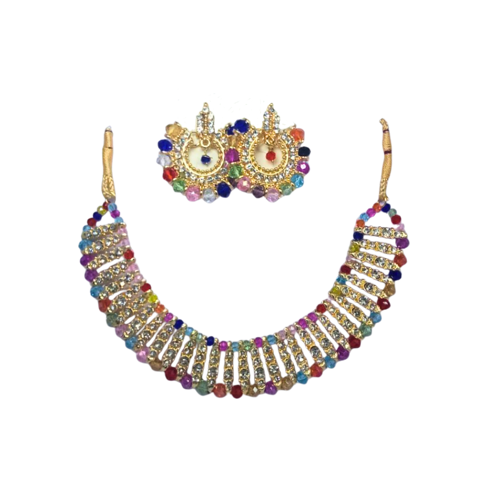 Gold Plated Crystal Choker Set for Women | Bridal Necklace & Earrings Set Adjustable