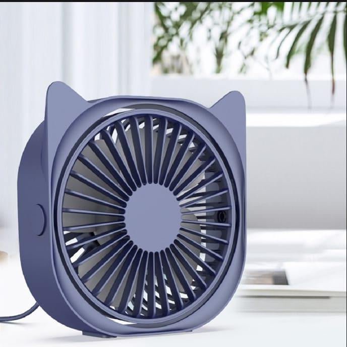 Mini Cat Ear USB Rechargeable Desk Fan – 360° Portable Cooling Fan Blue Pakistan - My Store