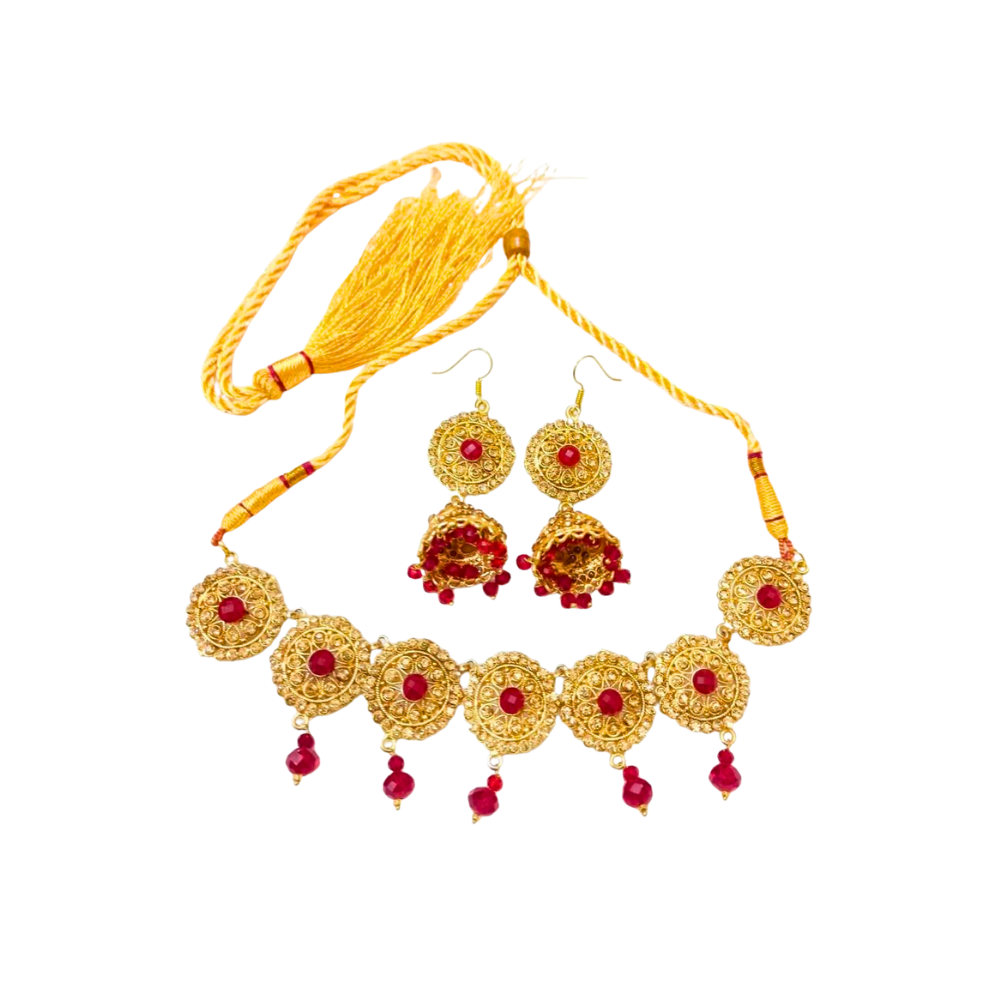 Gold Plated Bridal Choker Set with Earrings – Wedding Jewelry Set for Women Pakistan - My Store