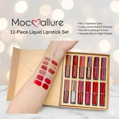 Mocallure 12 Piece Liquid Lip Gloss Set | Matte & Glossy Long Lasting Lip Kit