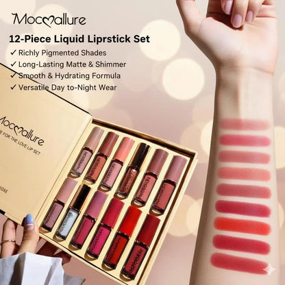 Mocallure 12 Piece Liquid Lip Gloss Set | Matte & Glossy Long Lasting Lip Kit