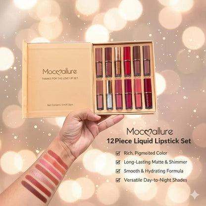 Mocallure 12 Piece Liquid Lip Gloss Set | Matte & Glossy Long Lasting Lip Kit