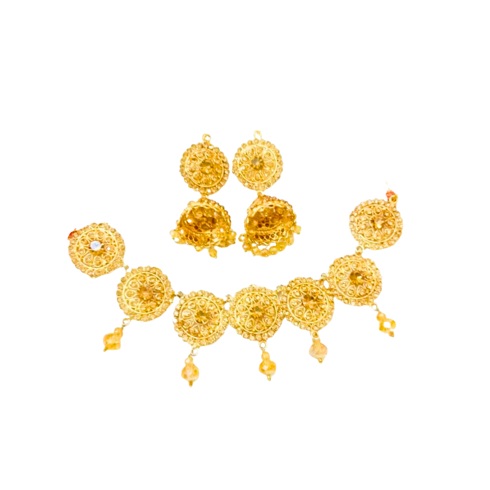 Gold Plated Bridal Choker Set with Earrings – Wedding Jewelry Set for Women Pakistan 