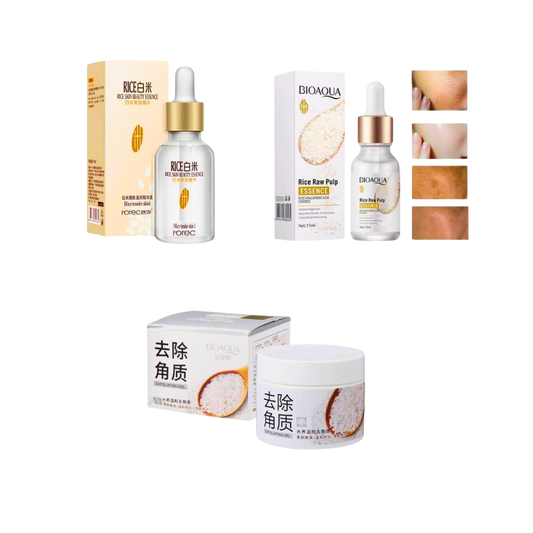 Rice Extract Skincare Set Pack of 3 for Glowing Skin | Serum, Gel & Essence Kit