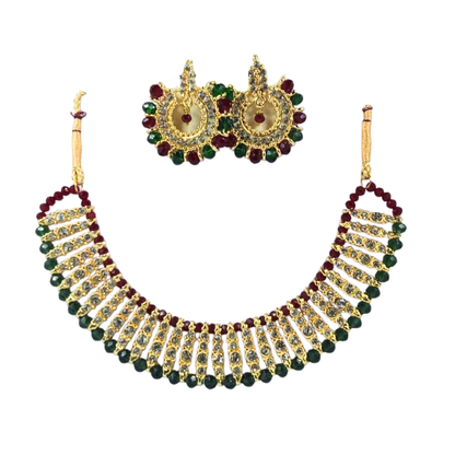 Gold Plated Crystal Choker Set for Women | Bridal Necklace & Earrings Set Adjustable
