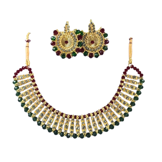 Gold Plated Crystal Choker Set for Women | Bridal Necklace & Earrings Set Adjustable