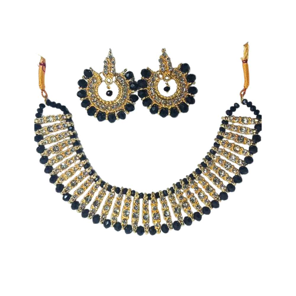 Gold Plated Crystal Choker Set for Women | Bridal Necklace & Earrings Set Adjustable