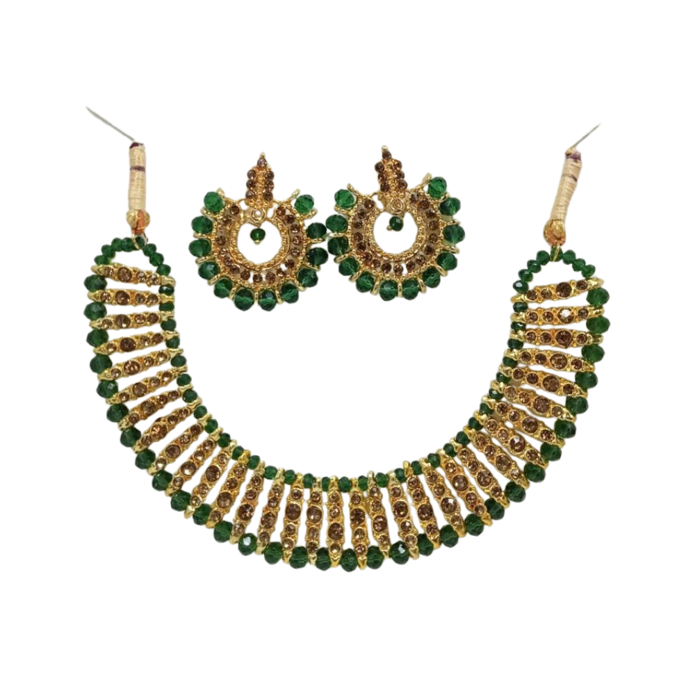 Gold Plated Crystal Choker Set for Women | Bridal Necklace & Earrings Set Adjustable