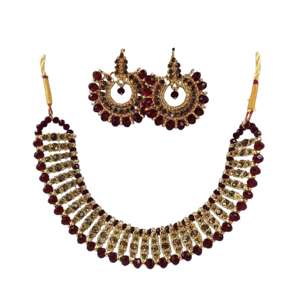 Gold Plated Crystal Choker Set for Women | Bridal Necklace & Earrings Set Adjustable
