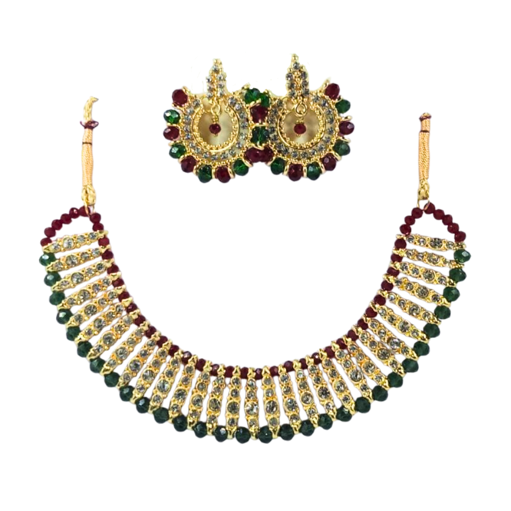 Gold Plated Crystal Choker Set for Women | Bridal Necklace & Earrings Set Adjustable