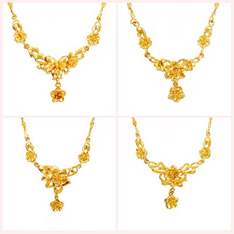 Gold Flower Necklace for Women – Wedding Collarbone Chain Elegant Jewelry Pakistan - My Store