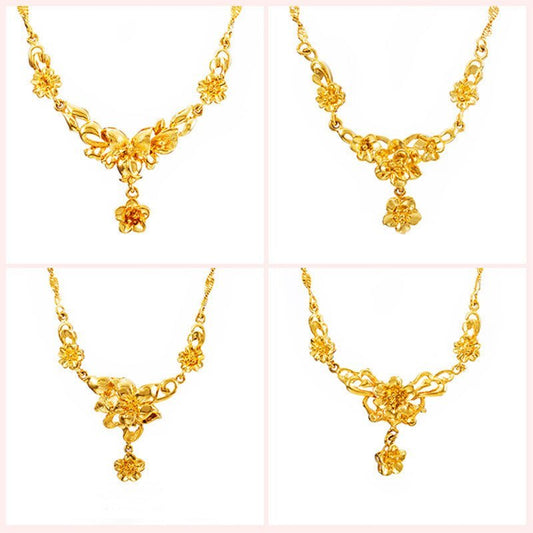 Gold Flower Necklace for Women – Wedding Collarbone Chain Elegant Jewelry Pakistan - My Store