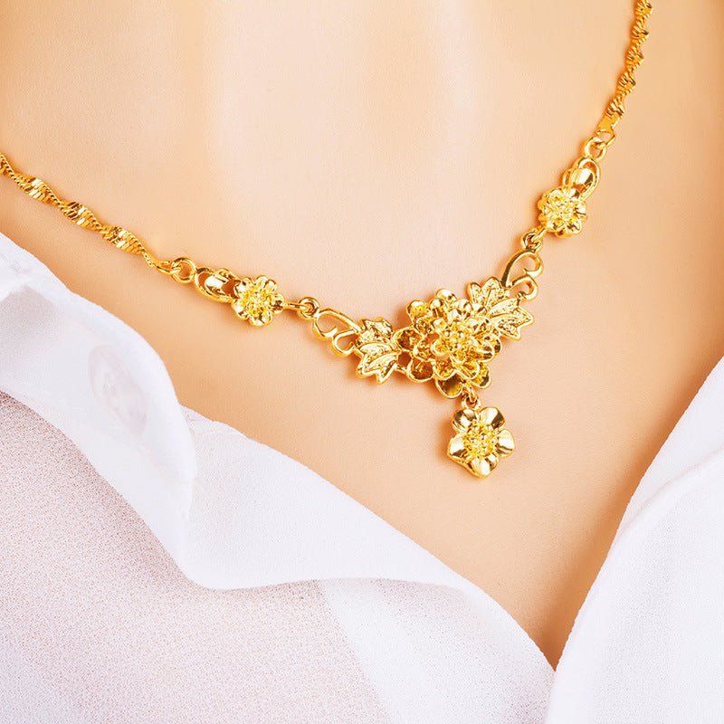 Gold Flower Necklace for Women – Wedding Collarbone Chain Elegant Jewelry Pakistan - My Store