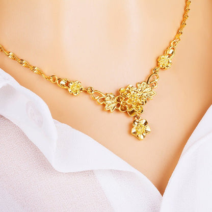 Gold Flower Necklace for Women – Wedding Collarbone Chain Elegant Jewelry Pakistan - My Store