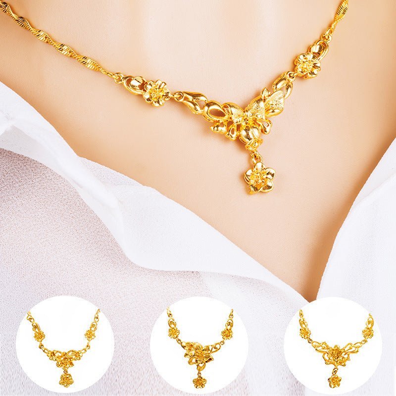 Gold Flower Necklace for Women – Wedding Collarbone Chain Elegant Jewelry Pakistan - My Store