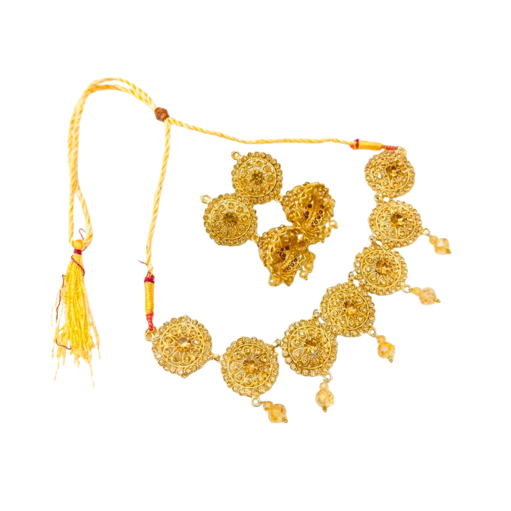 Gold Plated Bridal Choker Set with Earrings – Wedding Jewelry Set for Women Pakistan - Deal Gloss