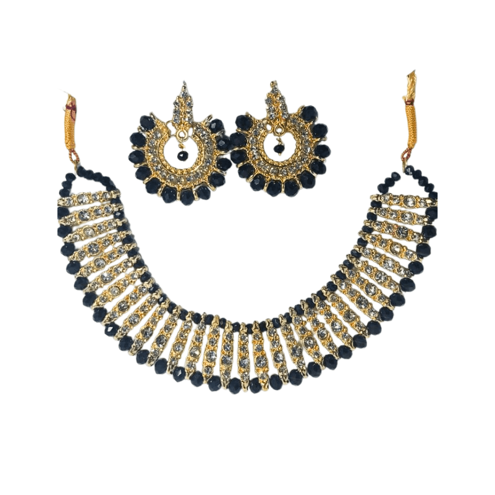 Gold Plated Crystal Choker Set for Women | Bridal Necklace & Earrings Set Adjustable - Deal Gloss