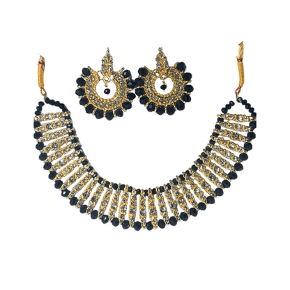 Gold Plated Crystal Choker Set for Women | Bridal Necklace & Earrings Set Adjustable - Deal Gloss