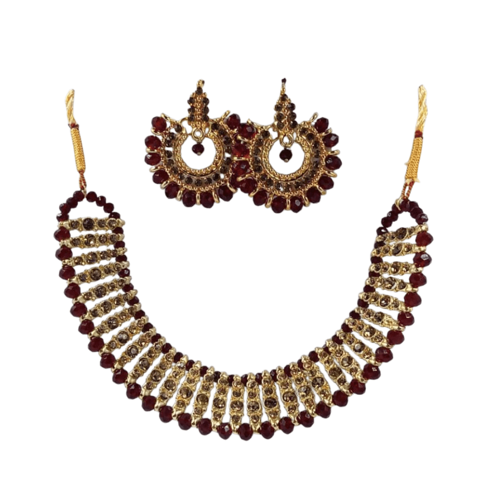 Gold Plated Crystal Choker Set for Women | Bridal Necklace & Earrings Set Adjustable - Deal Gloss