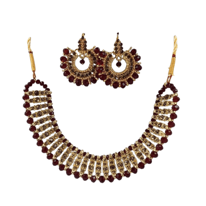 Gold Plated Crystal Choker Set for Women | Bridal Necklace & Earrings Set Adjustable - Deal Gloss
