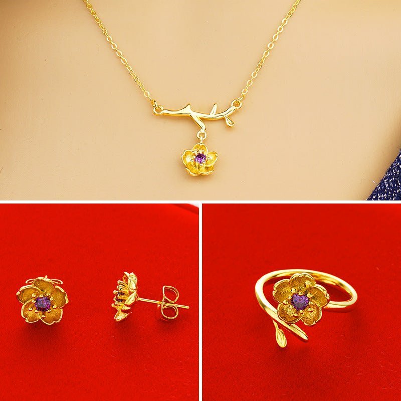 Gold Plated Daisy Jewelry Set for Women – Necklace, Ring & Earrings Gift Set Pakistan - My Store