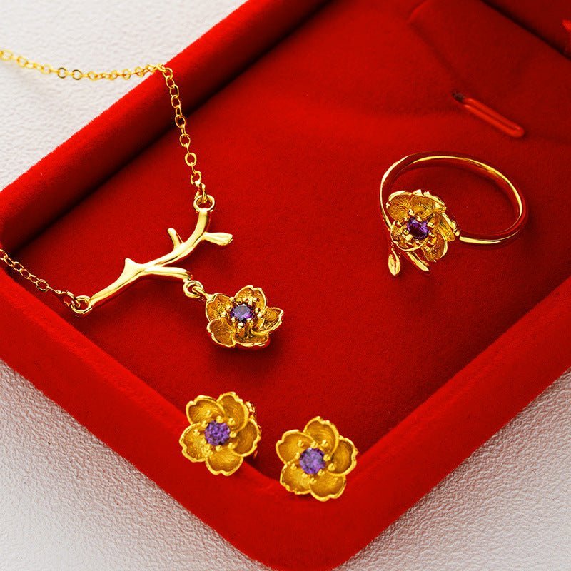 Gold Plated Daisy Jewelry Set for Women – Necklace, Ring & Earrings Gift Set Pakistan - My Store