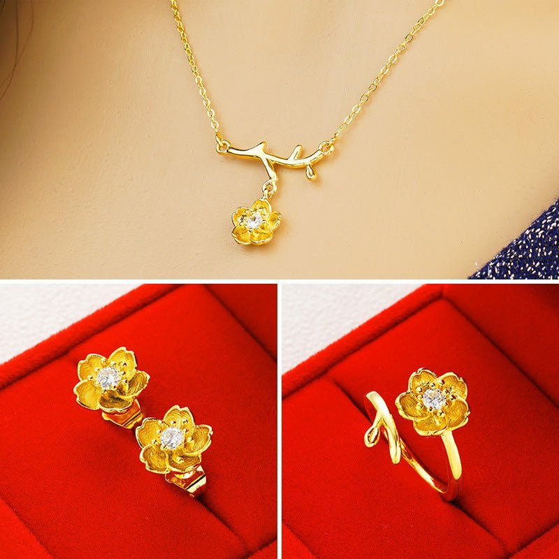 Gold Plated Daisy Jewelry Set for Women – Necklace, Ring & Earrings Gift Set Pakistan - My Store