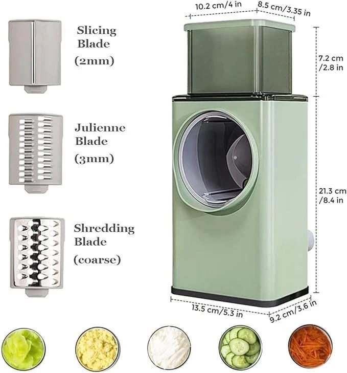 Green Manual Food Chopper with 3 Blades – Hand Pull Vegetable Cutter Kitchen Tool Pakistan - My Store