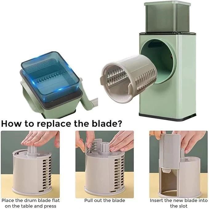 Green Manual Food Chopper with 3 Blades – Hand Pull Vegetable Cutter Kitchen Tool Pakistan - My Store